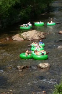 Youngsters enjoy the cold river on a hot day.